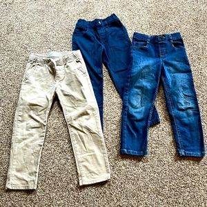 3 pair boys pants, size 5T, jeans, khaki and blue cotton